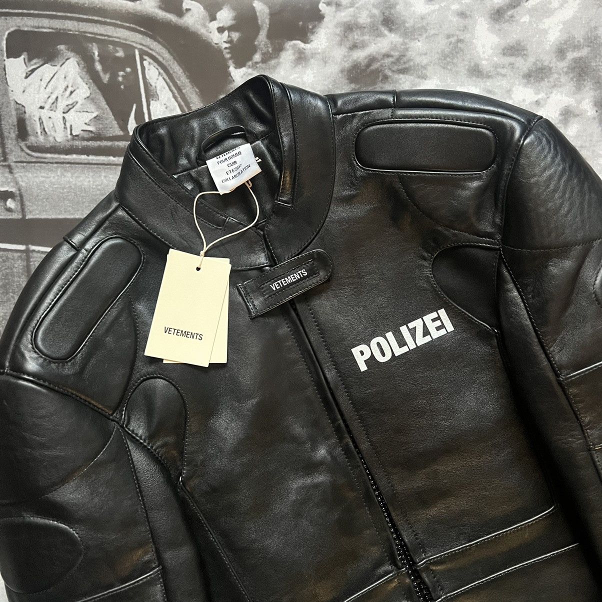 image of Vetements Ss17 Polizei Moto Racing Leather Jacket Size Xs in Black, Men's