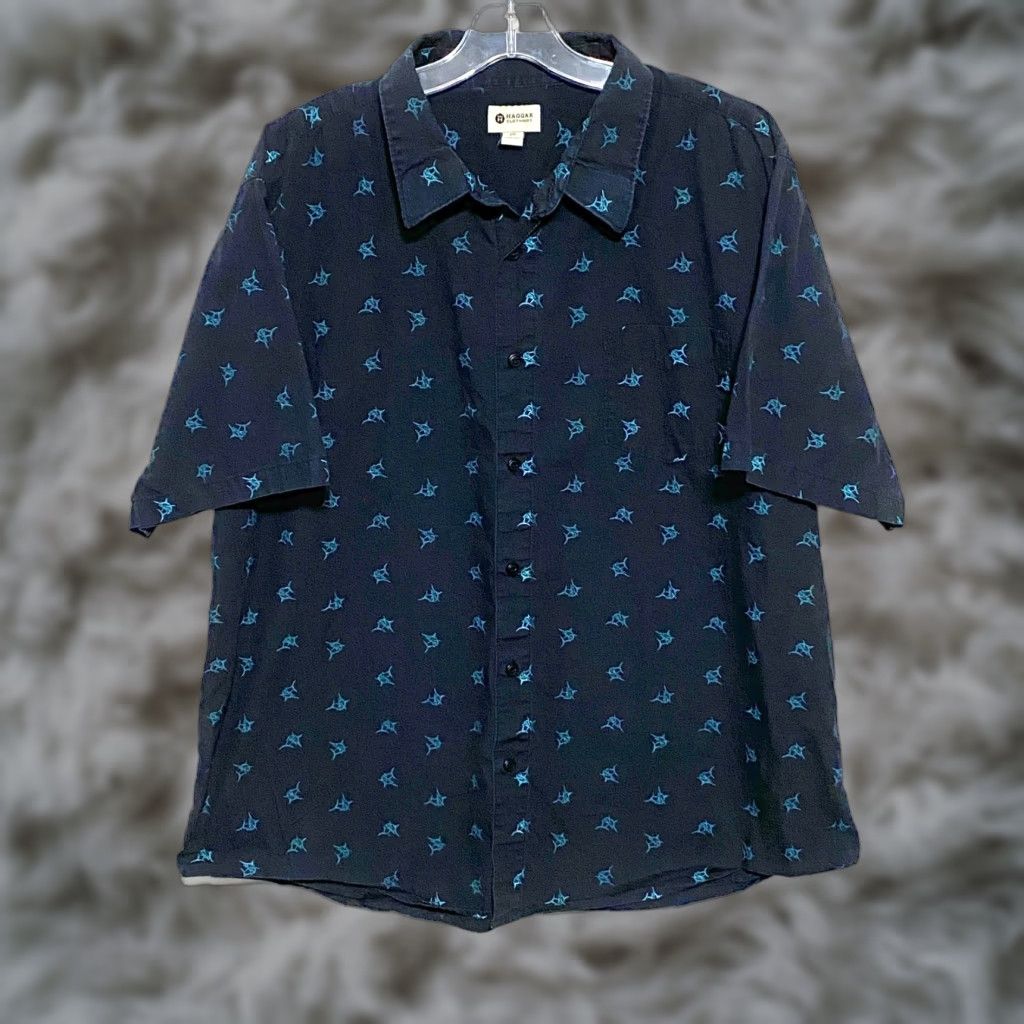 Haggar VINTAGE Haggar Button-Up Shirt Men 2XL Nautical Marlin AOP Short Sleeve Blue Navy Casual Travel Workwear Size US XXL / EU 58 / 5 - 1 Thumbnail