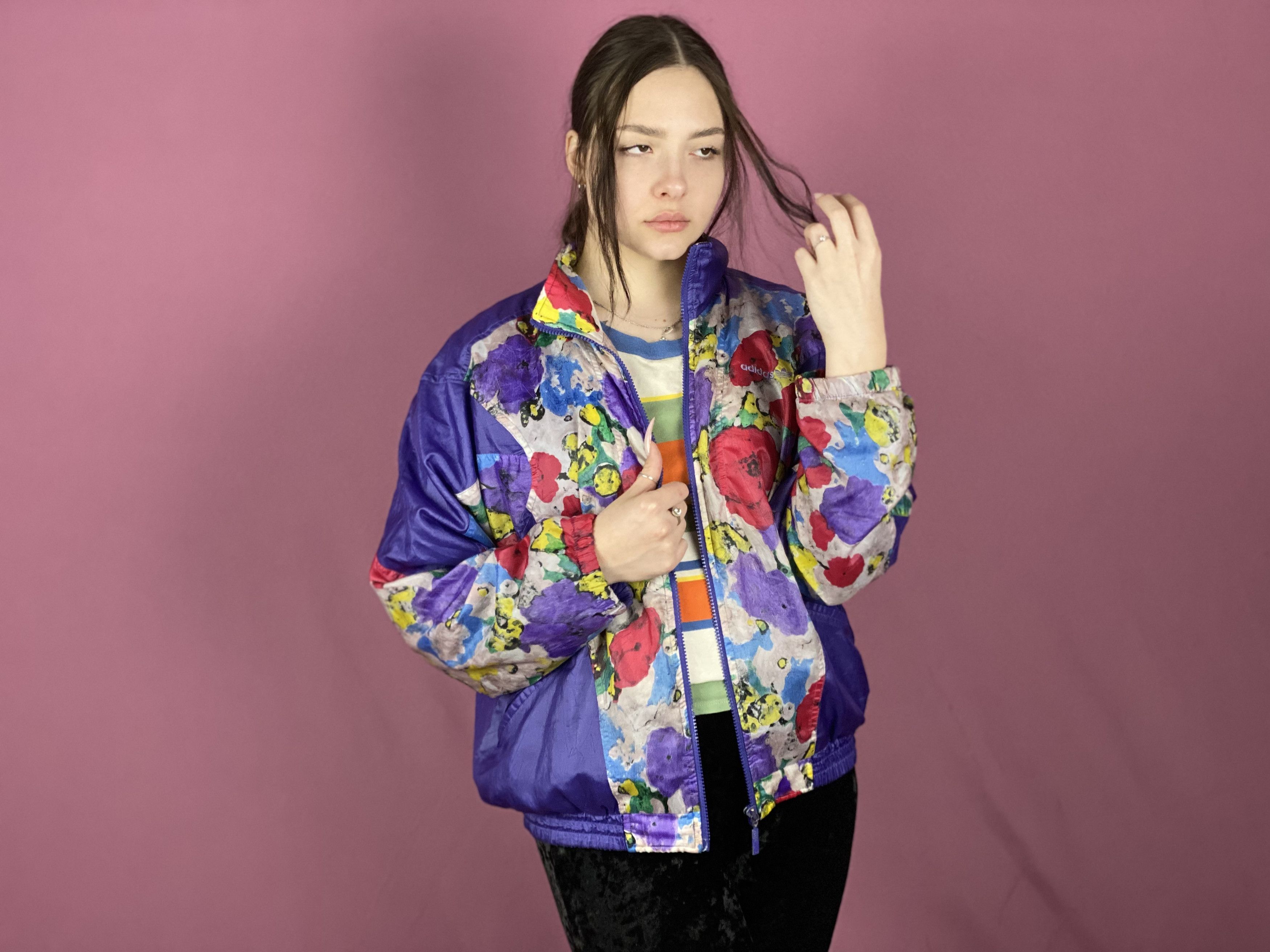 Adidas × Vintage 90s Adidas Vintage Women's Floral Windbreaker Jacket Size M / US 6-8 / IT 42-44 - 5 Thumbnail