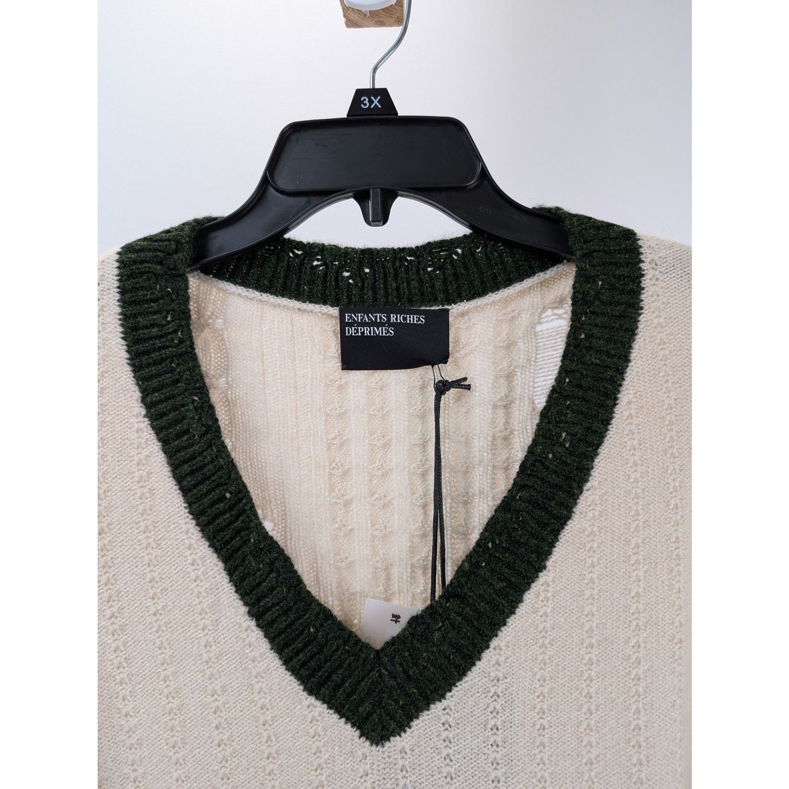 Enfants Riches Deprimes o1rshd1 Asymmetrical Varsity V-Neck Sweatshirt Ivory/Forest Size US XXL / EU 58 / 5 - 7 Thumbnail