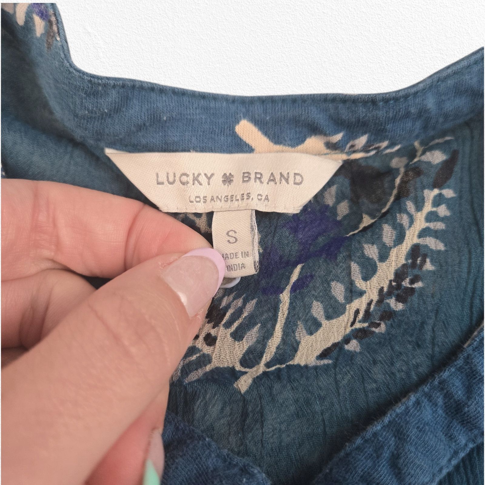 Lucky Brand Y2K Lucky Brand Teal Floral Peasant Blouse Size Small Size S / US 4 / IT 40 - 4 Thumbnail