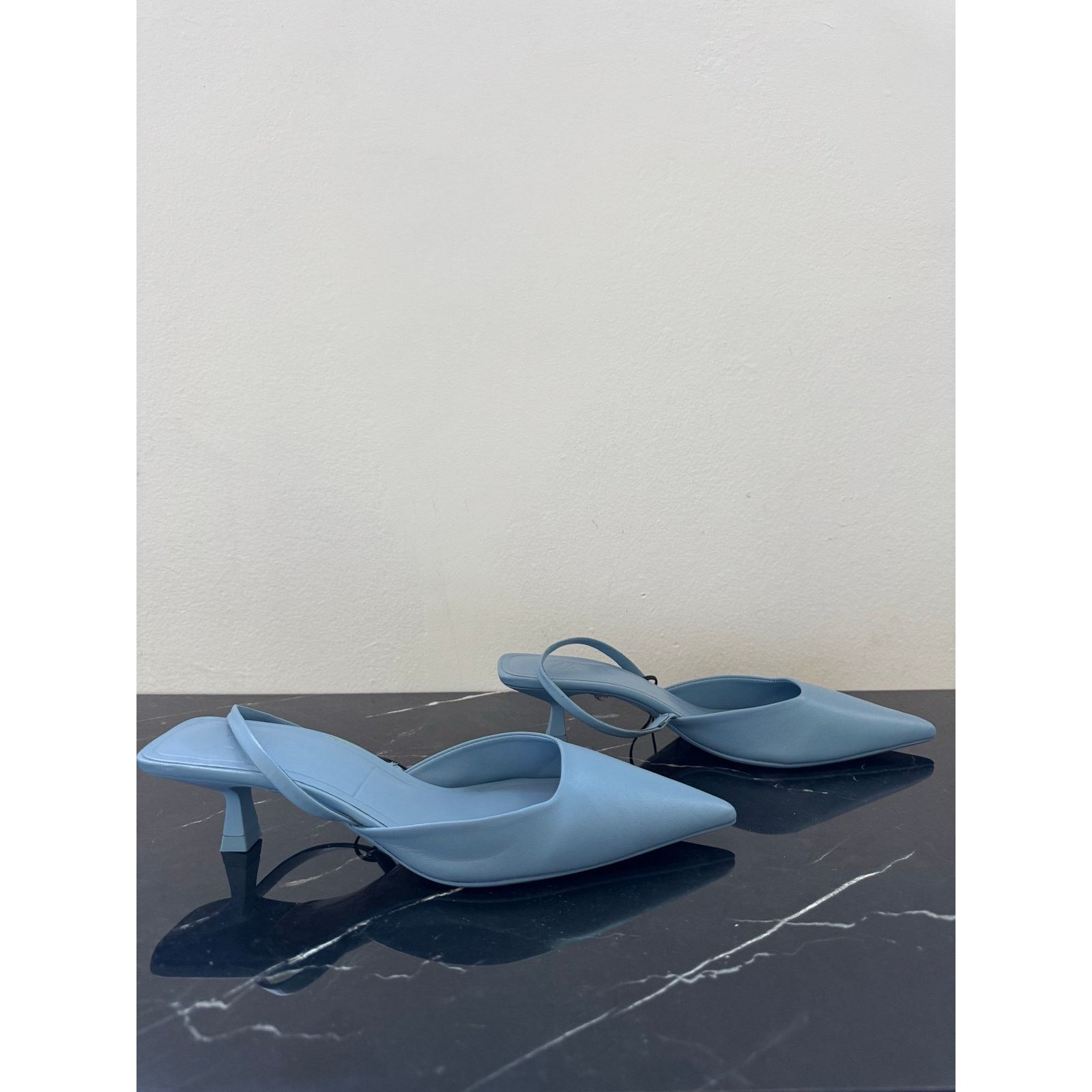Zara ZARA Powder Blue Pointed Toe Slingback Mule Kitten Heels Size US 9 / IT 39 - 10 Thumbnail