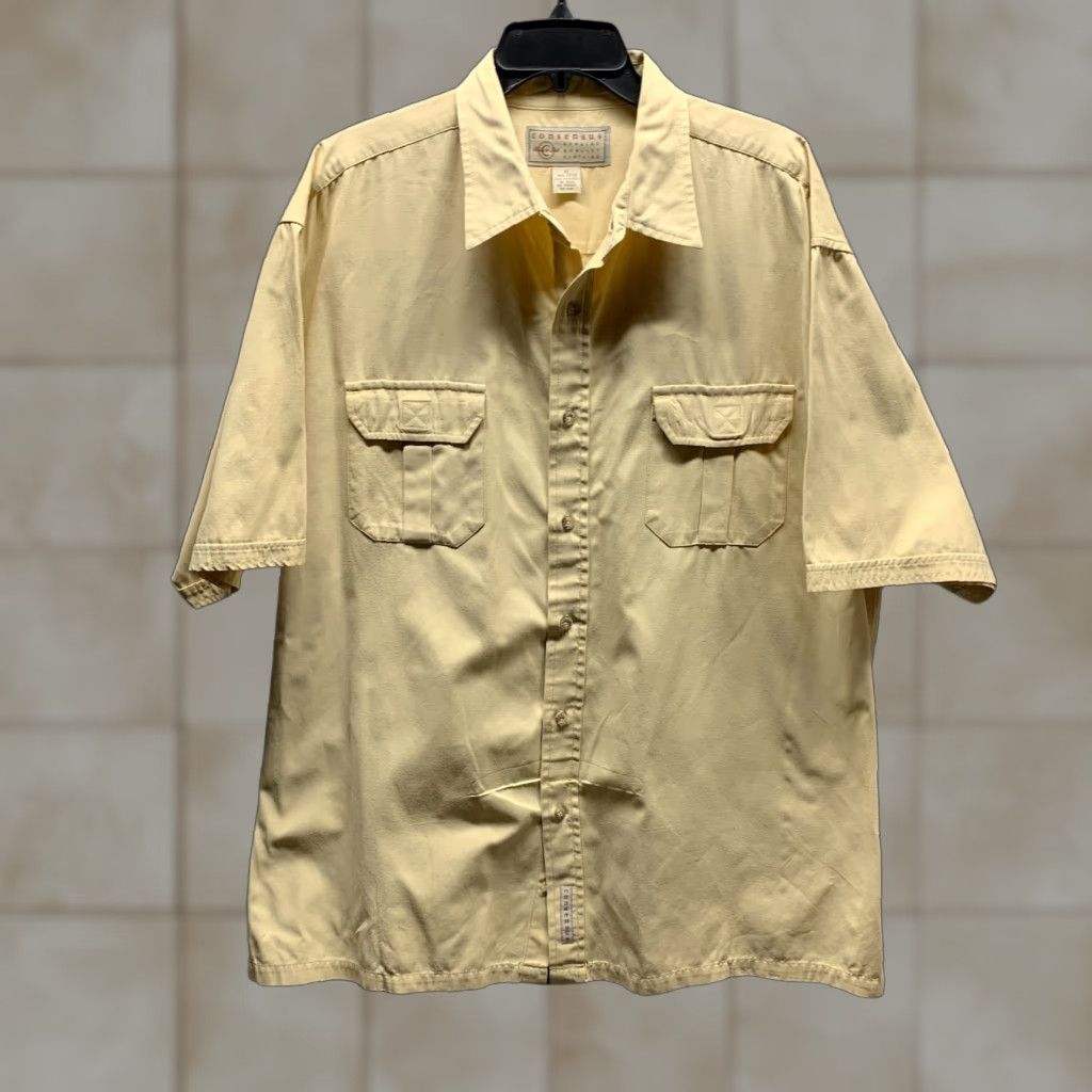 Vintage Consensus Shirt XL Adult Yellow Cotton Button-Up with Pockets, Outdoor, Casual Mens Size US XL / EU 56 / 4 - 1 Thumbnail