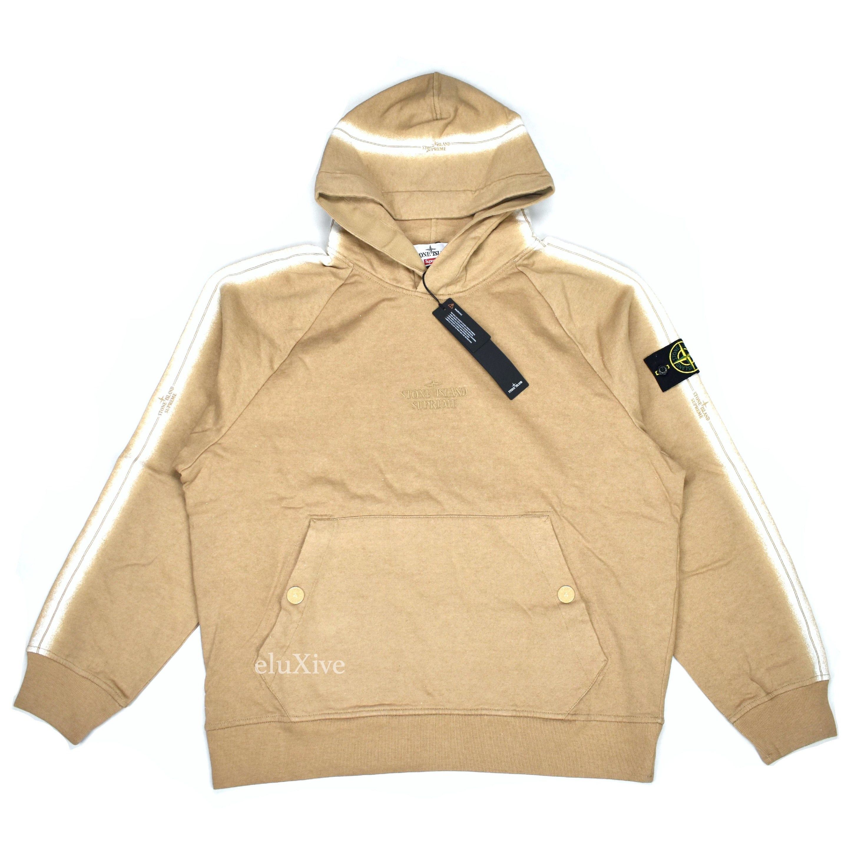 Stone Island × Supreme Supreme Stone Island Side Stripe Logo Hoodie Tan DS Size US L / EU 52-54 / 3 - 1 Thumbnail