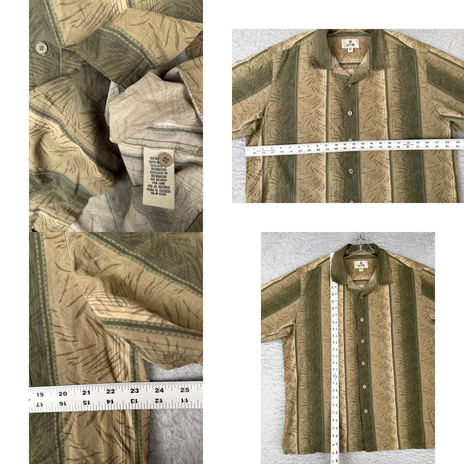 Vintage Solitude Button-Up Shirt Adult Large Green Stripe Leaf Hawaiian Size US L / EU 52-54 / 3 - 8 Thumbnail