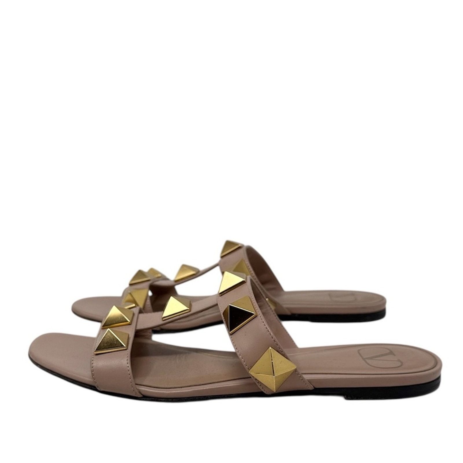 Valentino Valentino Garavani Roman Stud Flat Slide Neutral Sandals Size US 7 / IT 37 - 4 Thumbnail