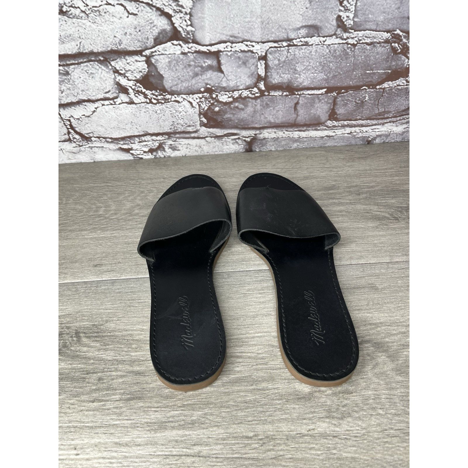 Madewell Madewell The Boardwalk Post Slides Black Leather Sandals Wom Size US 7.5 / IT 37.5 - 6 Thumbnail