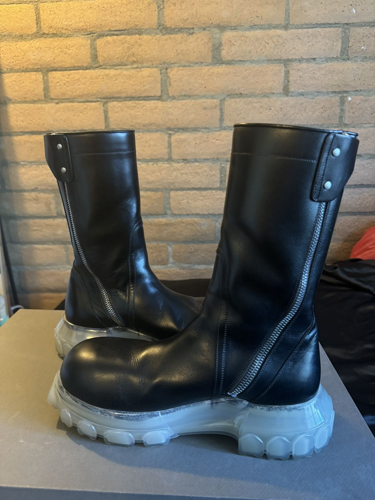 image of Rick Owens Black Creeper Zip Up Bozo Tractor Boots, Men's (Size 11)