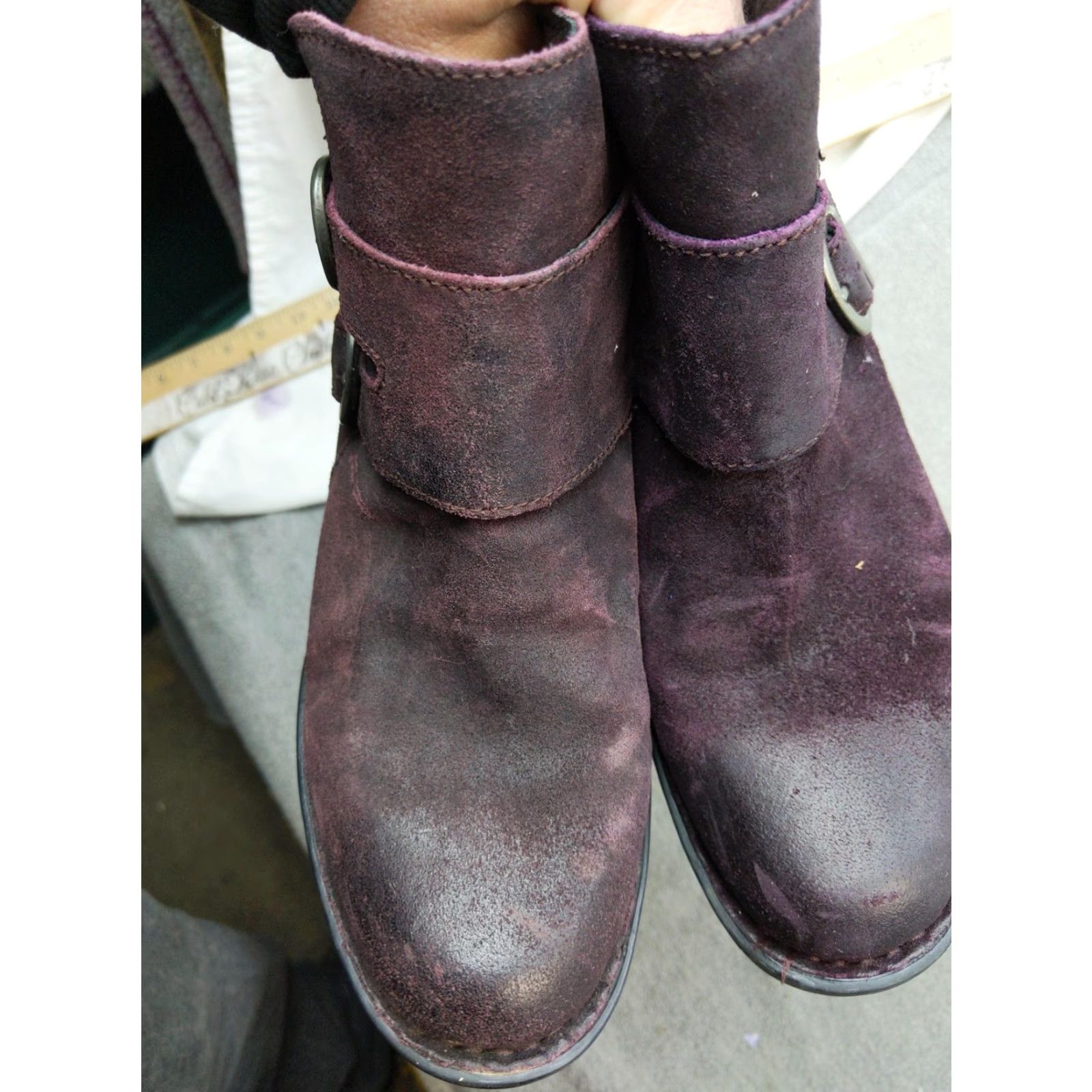 Born Born Boots Womens 6.5 Purple Leather Ankle Zip Buckle Booties Block Heel Casual Size US 7 / IT 37 - 4 Thumbnail
