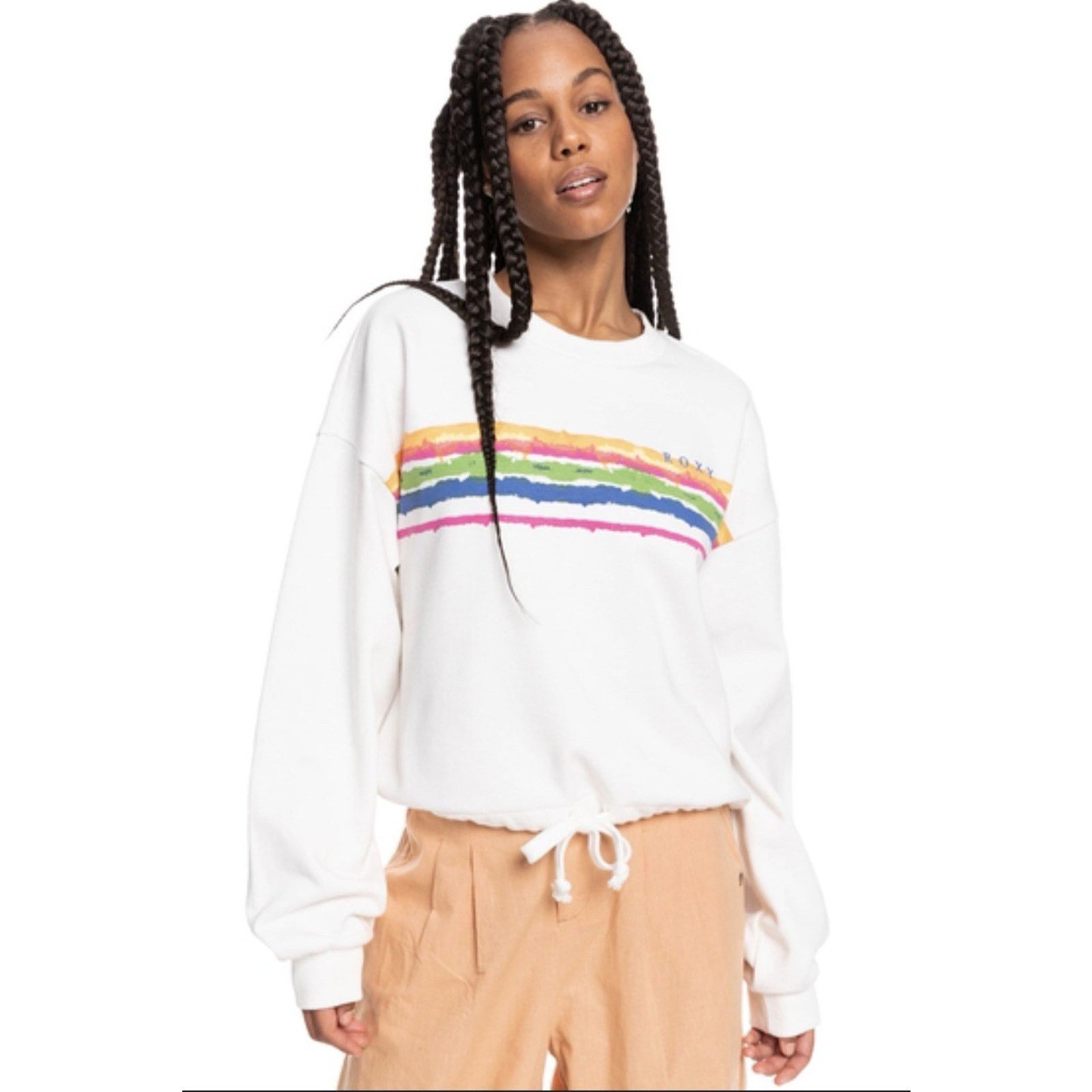 Other Roxy White Sweatshirt Abstract Rainbow Drawstring XL Crew Size XL / US 12-14 / IT 48-50 - 1 Thumbnail
