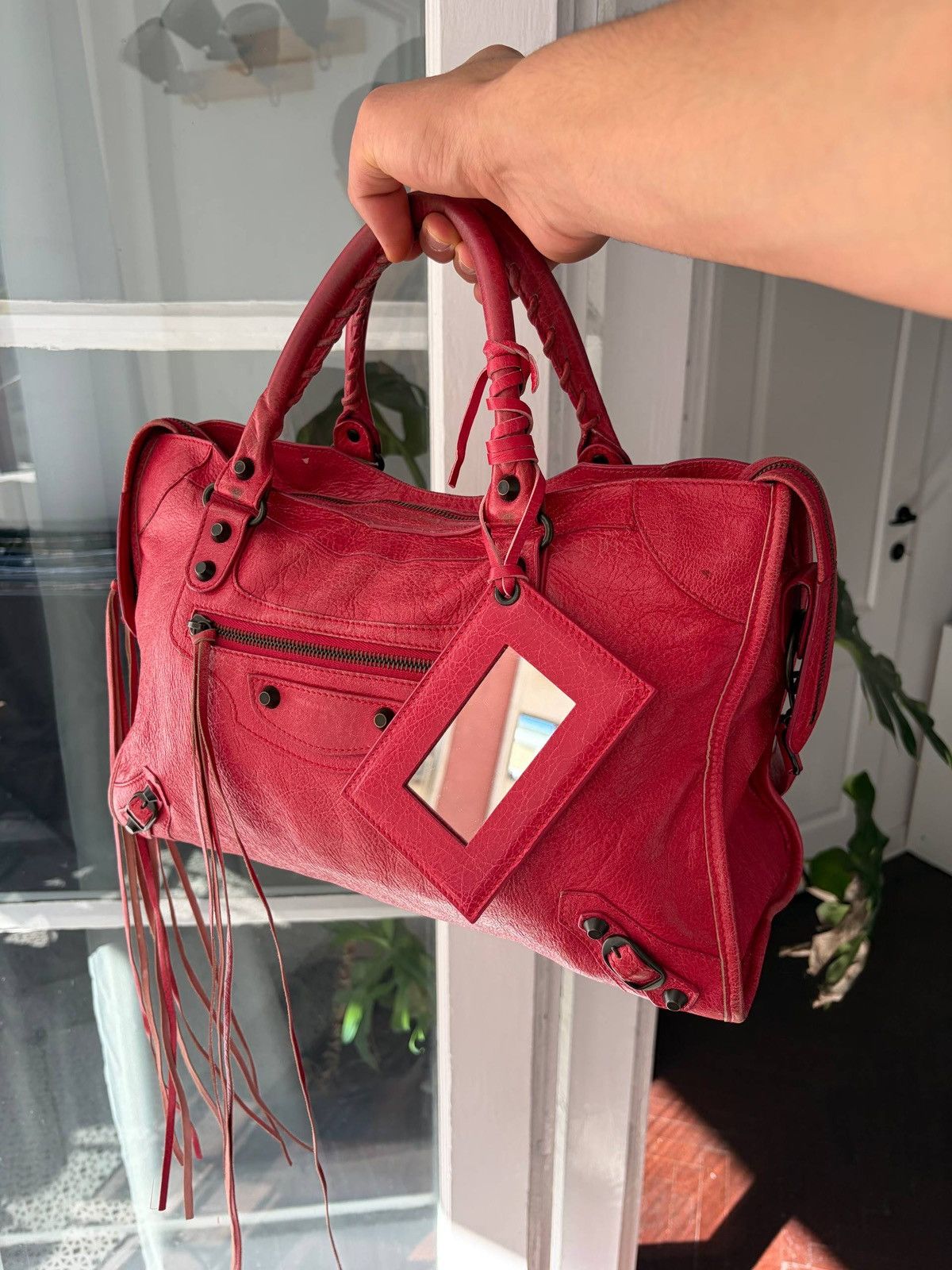 Balenciaga 2012 BALENCIAGA Rose Jaipur Lambskin Leather Motorcycle City Size ONE SIZE - 18 Thumbnail