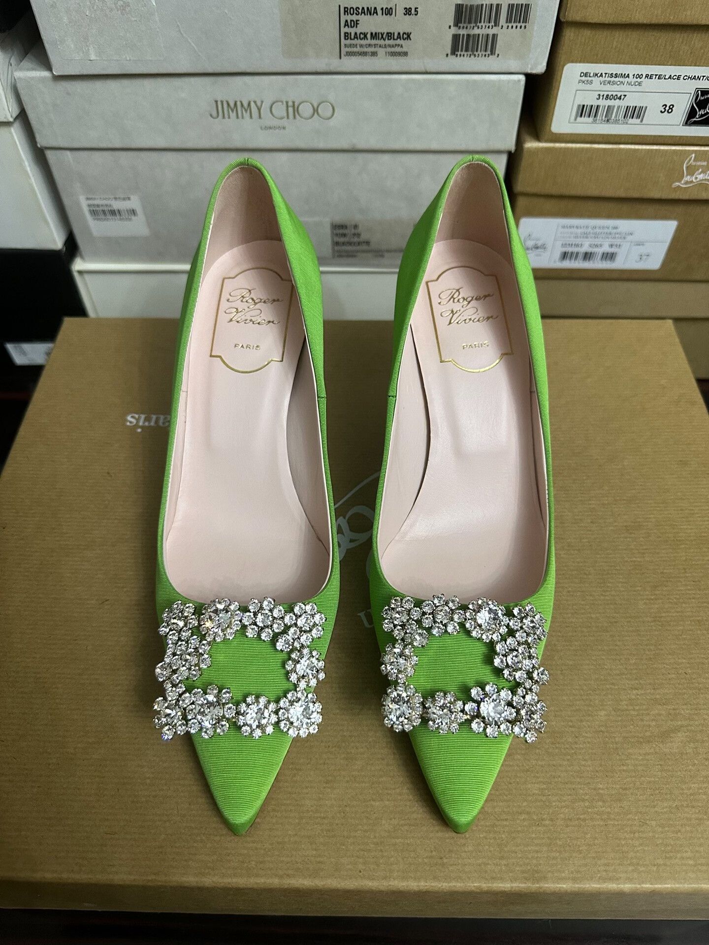 Roger Vivier Roger Vivier Green Crystal Buckle Heels Size US 6.5 / IT 36.5 - 1 Thumbnail