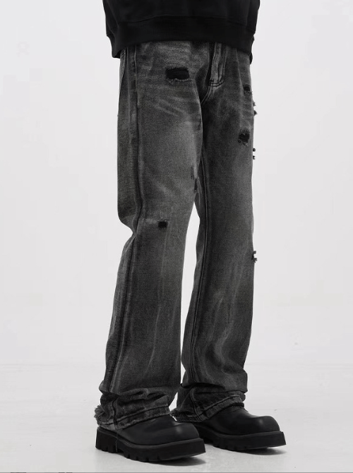 Japanese Brand × Jean Street black men's straight retro casual washed ripped jeans Size US 32 / EU 48 - 4 Thumbnail