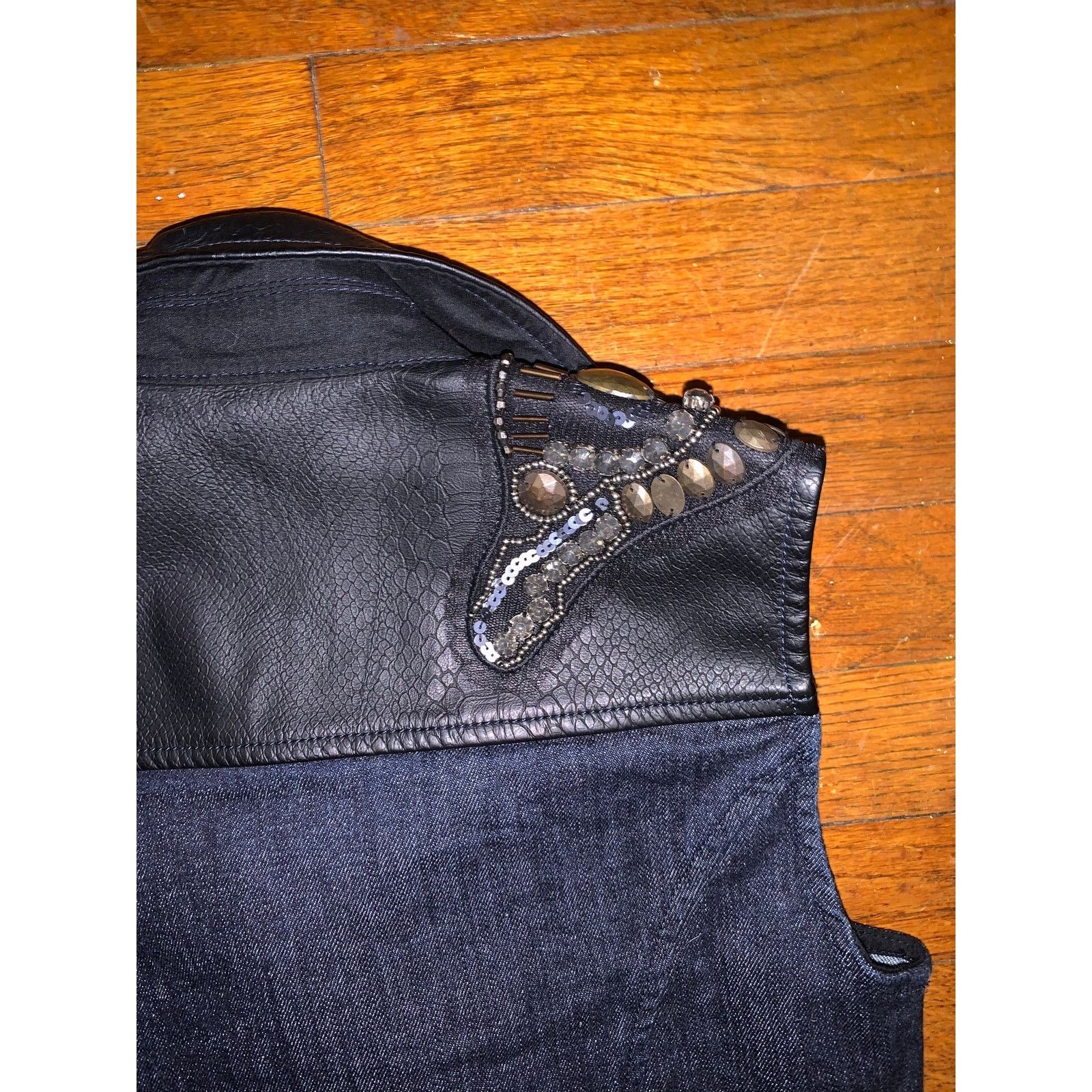 Vera Wang Vera Wang Moto Vest XS Denim Studded Faux Leather Zip Size XS / US 0-2 / IT 36-38 - 8 Thumbnail