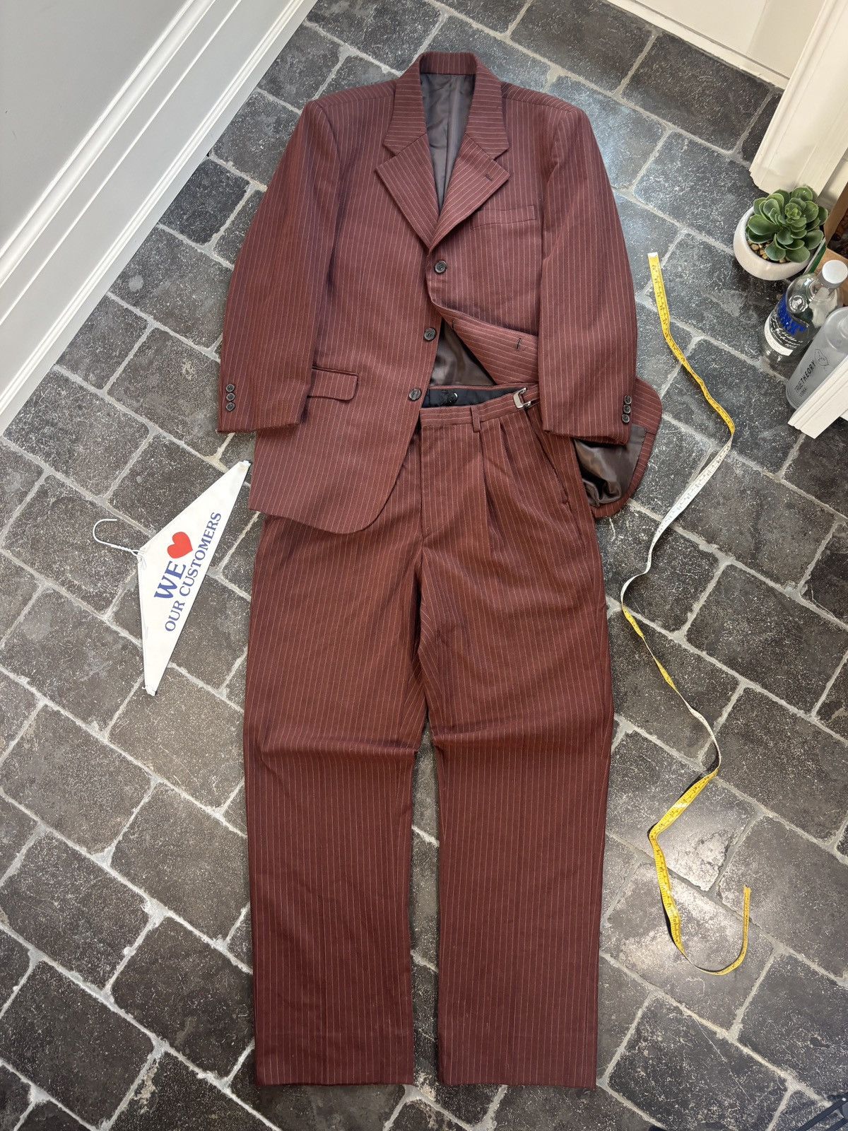 Vintage Bespoke Vintage Suit Two Piece 2pc Stripe Mobster Zoot Suit Size 44S - 3 Thumbnail