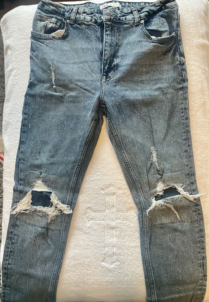 Zara ZARA Distressed Slim DenimJeans BlueRipped Streetwear Size32 Size US 32 / EU 48 - 1 Thumbnail