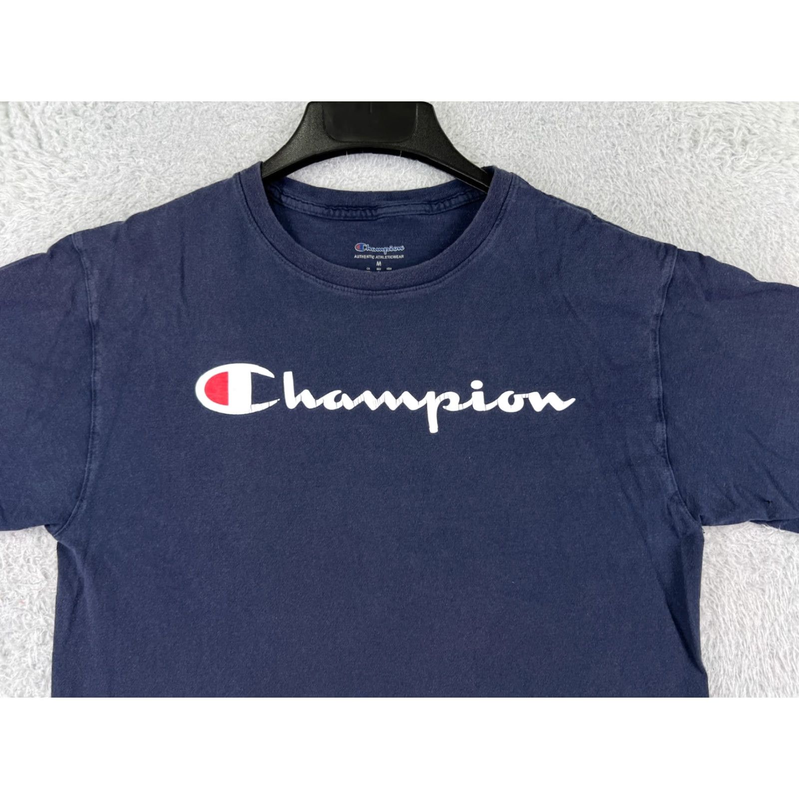 Champion Champion Logo T-Shirt Mens Medium Blue Short Sleeve Crew Neck 100% Cotton Athletic Retro Sports Size US M / EU 48-50 / 2 - 5 Thumbnail