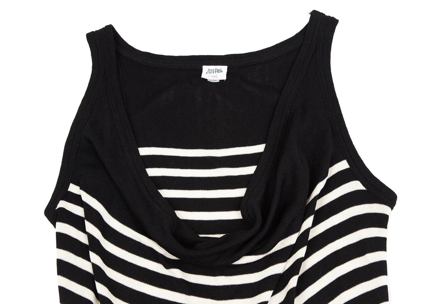 Jean Paul Gaultier Black and White Striped Sleeveless Knit Draped Top Size US M / EU 48-50 / 2 - 2 Thumbnail