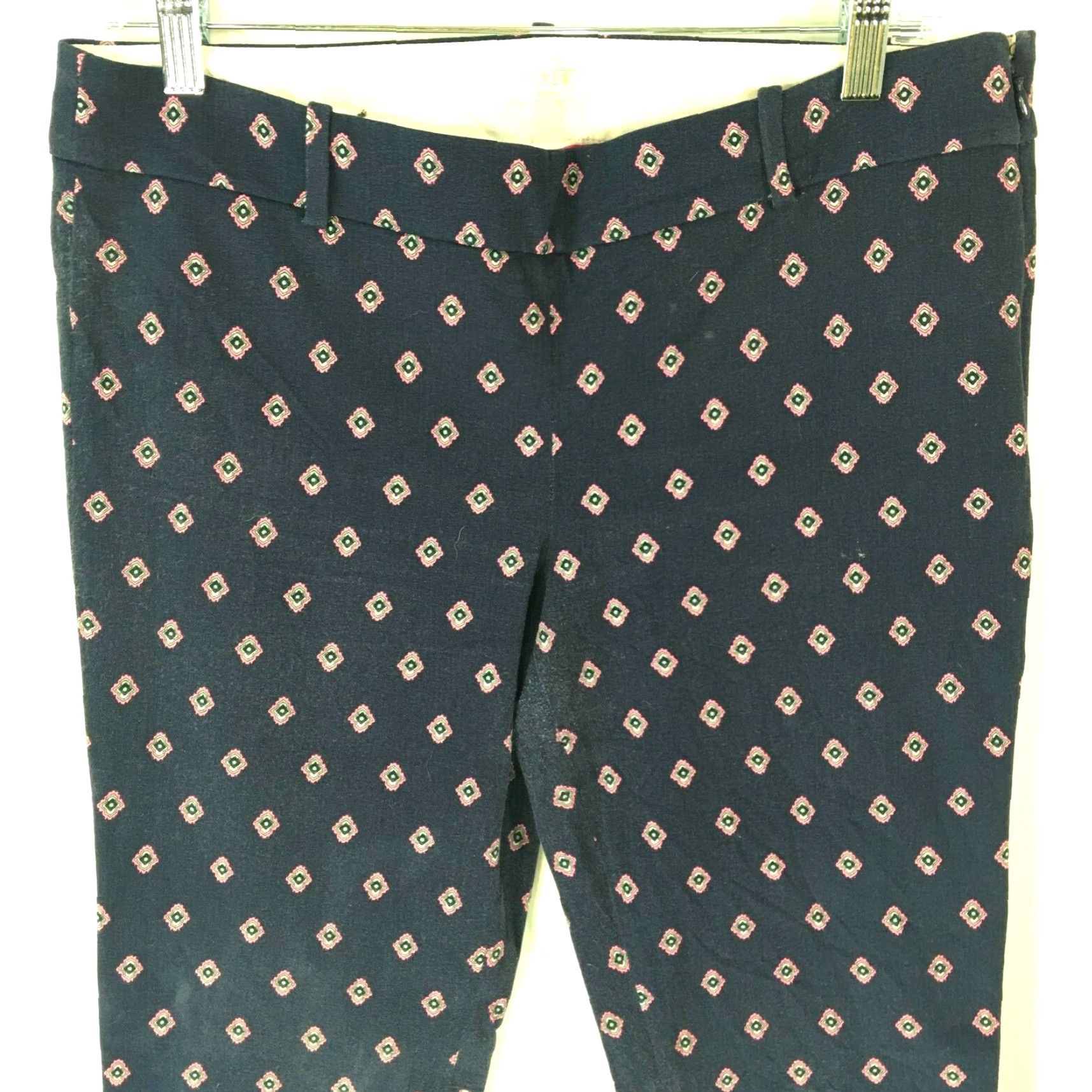 Vintage J Crew Capri Pants Women 8 Navy Floral Mid Rise Flat Front Casual Bottoms Size 34" / US 12 / IT 48 - 3 Thumbnail