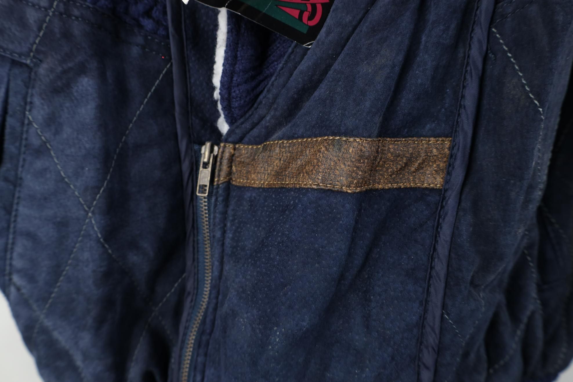 Vintage Deadstock Vintage 90s Streetwear Leather Sweater Jacket Blue Size US M / EU 48-50 / 2 - 7 Thumbnail