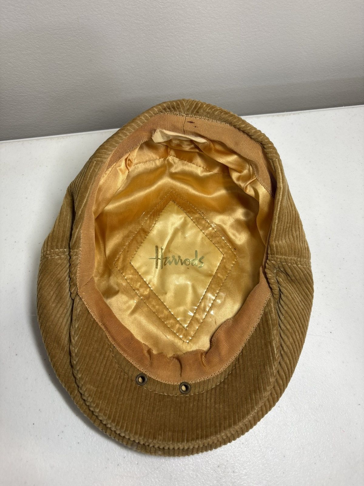 Vintage Harrods London Corduroy Flat Cap England Made in Beige, Men's