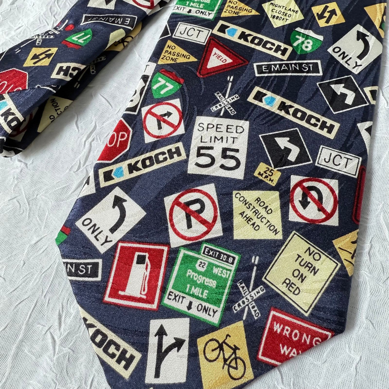 Vintage Vintage Giorgio Silk Tie Road Signs Traffic Street Sign 90s Size ONE SIZE - 2 Thumbnail