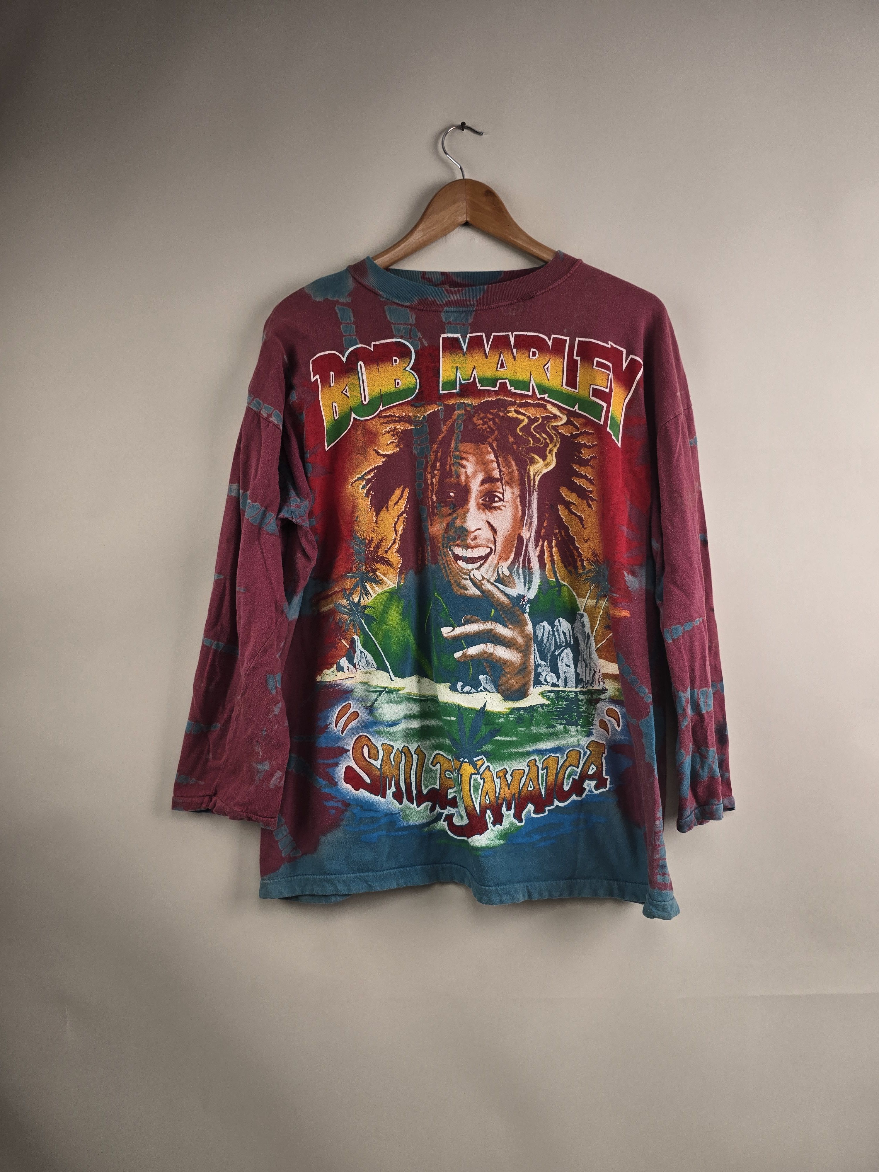 Band Tees × Bob Marley × Vintage 90s Bob Marley Smile Jamaica Tie Dye Long Sleeve Size US L / EU 52-54 / 3 - 1 Thumbnail