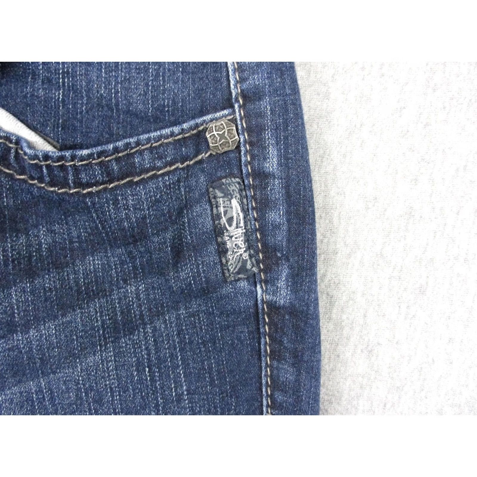Silver Jeans Co. Silver Jeans Co Womens Suki Mid Flare Jeans Blue Dark Wash Stretch Denim 29x32 Size 29" - 3 Thumbnail