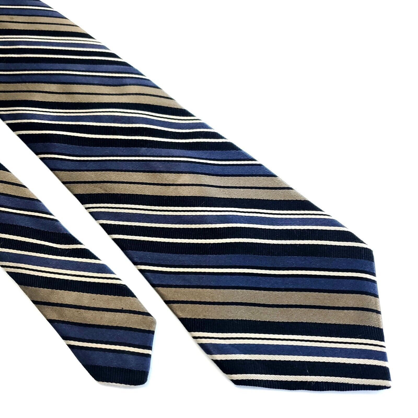 Designer Paul Dione Blue Brown Striped Print Silk Tie Size ONE SIZE - 1 Thumbnail