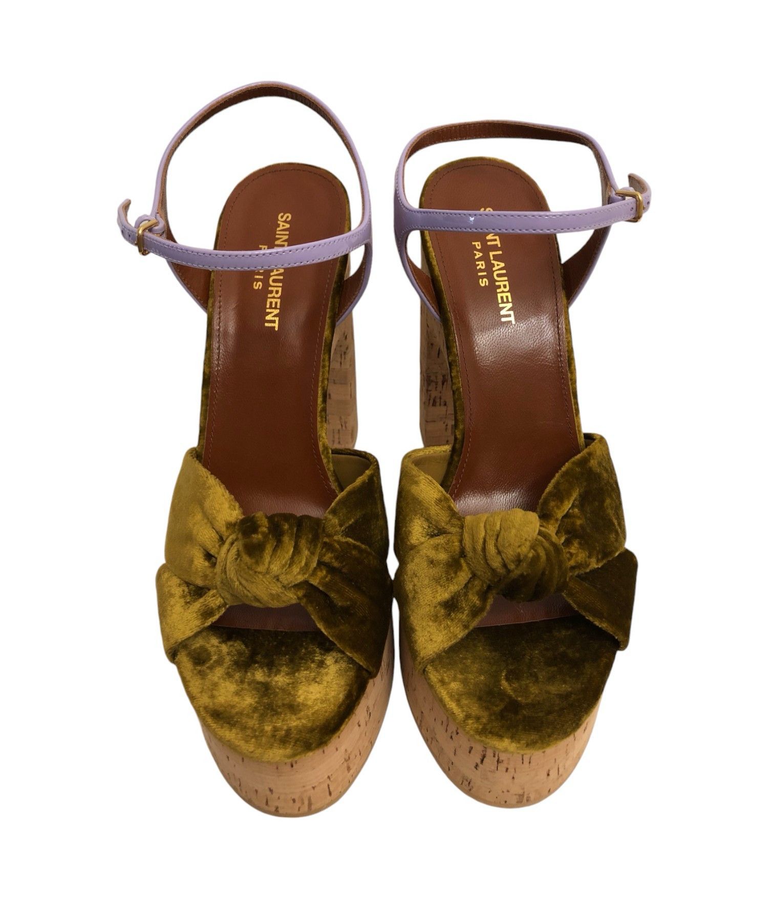 Saint Laurent Paris Saint Laurent Bianca Velvet & Leather Platform Sandals 39.5 Size US 8.5 / IT 38.5 - 11 Thumbnail