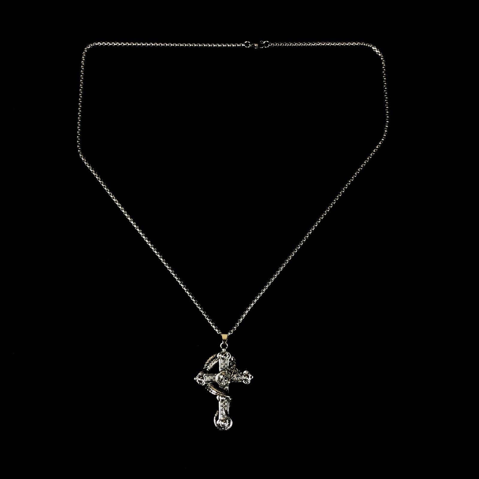 Jewelry Dragon Skull Cross Necklace Punk Chain Size ONE SIZE - 5 Thumbnail