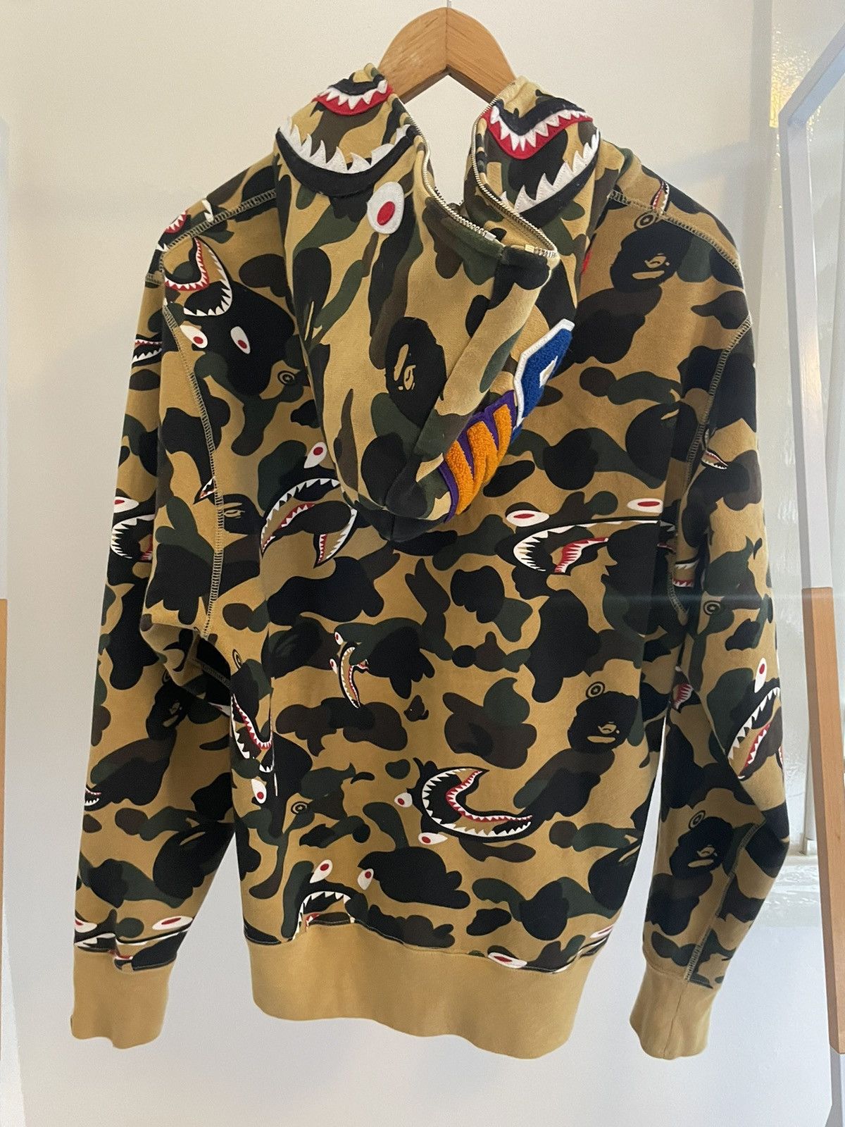 image of Bape 1St Camo Shark Relaxed Full Zip Hoodie in Yellow, Men's (Size Small)