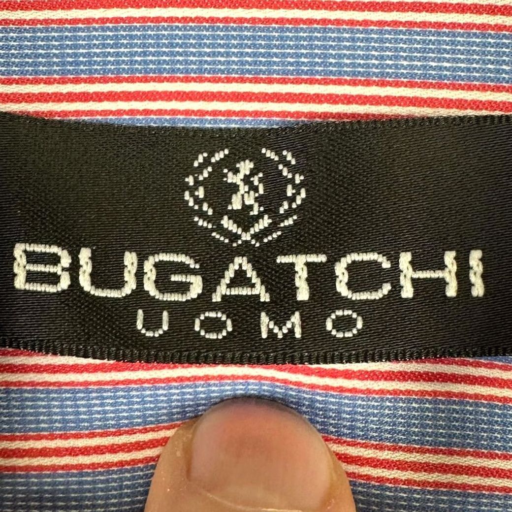BUGATCHI Bugatchi Uomo Dress Shirt Mens Medium Blue Stripes Button Up Pocket Short Sleeve? Size 40R - 4 Thumbnail