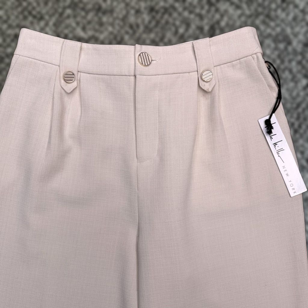 Nicole Miller Nicole Miller Wide-Leg Pants Womens Small Beige High Rise Stretch Dress Pants Workwear Front Pleated Inseam 30 in Regular Size 28" / US 6 / IT 42 - 1 Thumbnail