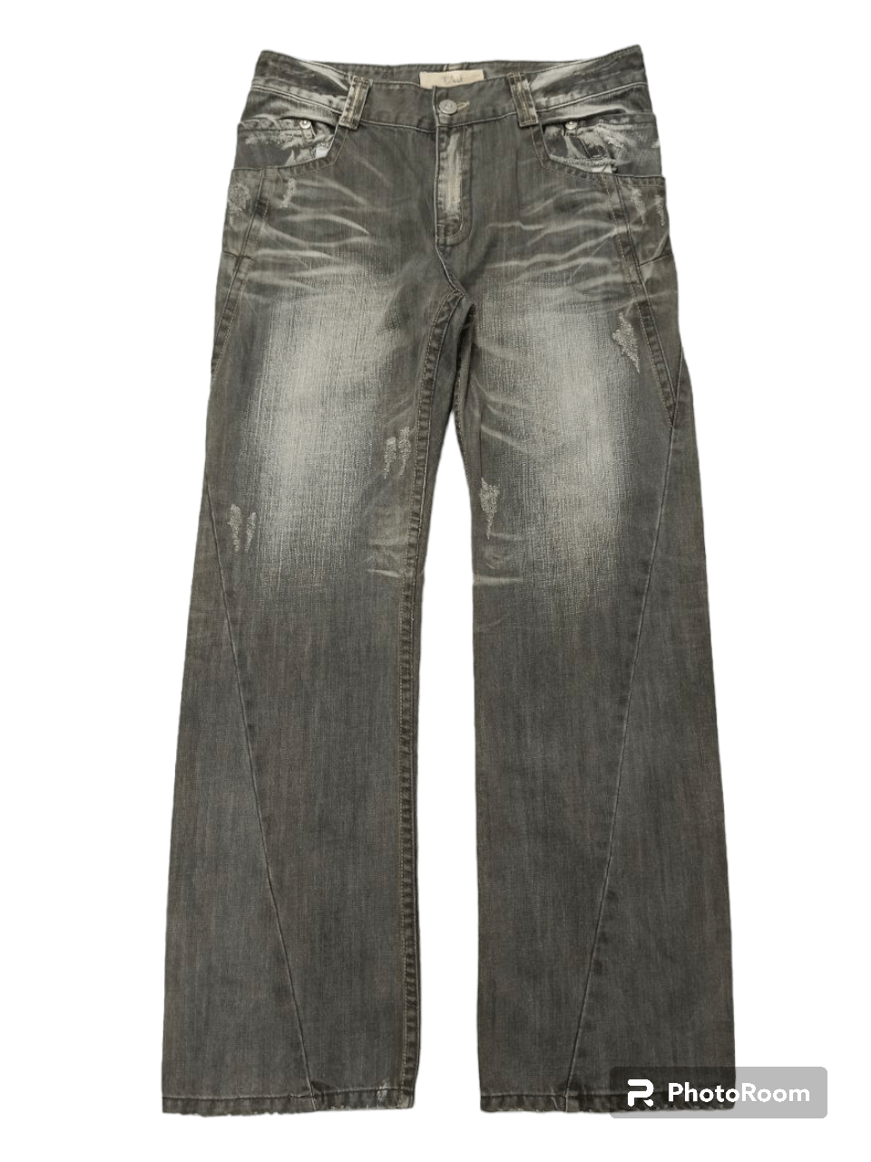 image of Avant Garde x Distressed Denim Baggy Twist Two And Jeans Sick Denim Pants in Black Grey (Size 32)