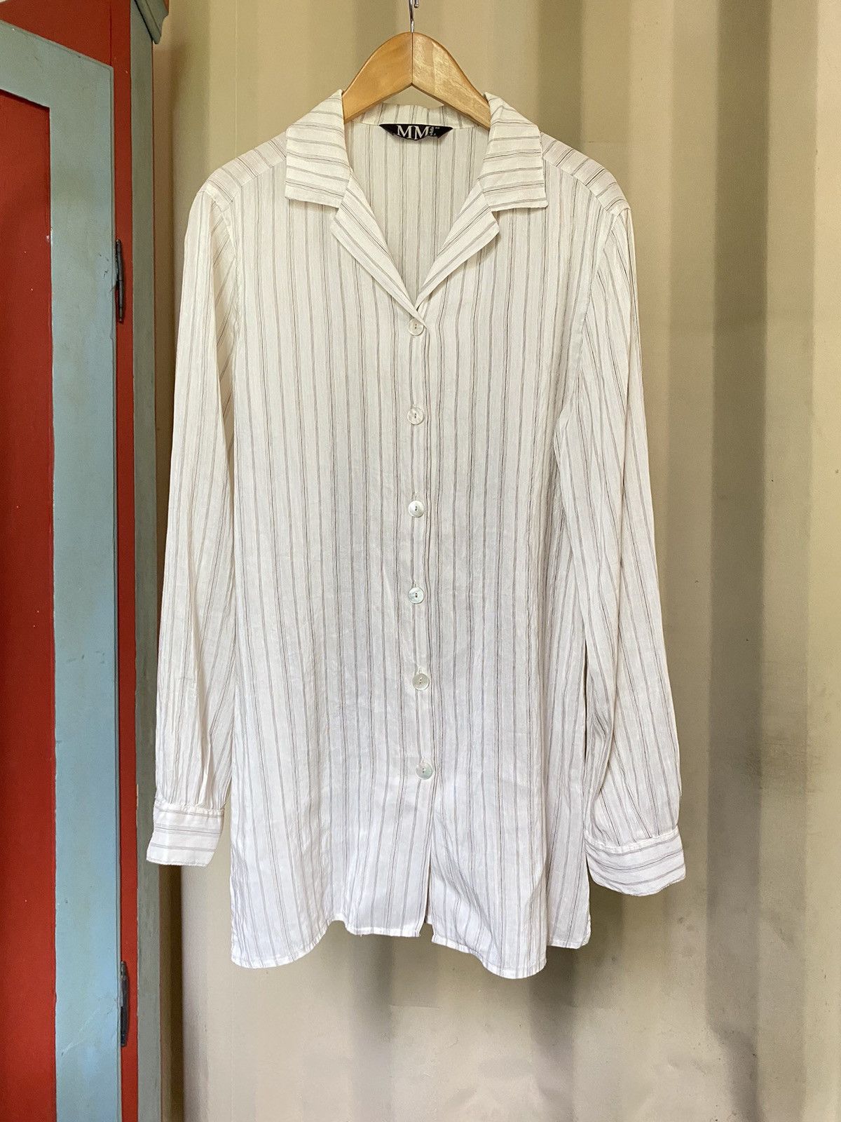 Max Mara MM by MaxMara White and Grey Striped Long-Sleeve Shirt Size ONE SIZE - 1 Thumbnail