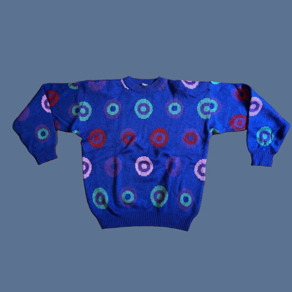 Vintage VINTAGE Hema Sweater Men’s 38/40 Purple Bullseye Target All Over Print 90s Size US L / EU 52-54 / 3 - 1 Thumbnail