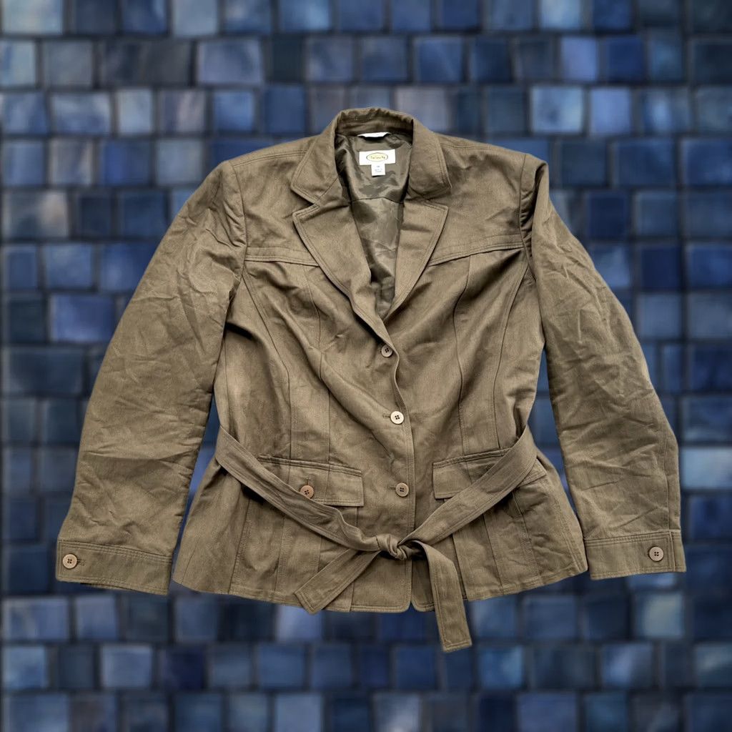 Talbots Talbots Jacket Women’s Belted Linen Blend Brown Size 12 Button Up Mid-Length Casual Seasonal Tan Jacket Womens Size XL / US 12-14 / IT 48-50 - 1 Thumbnail