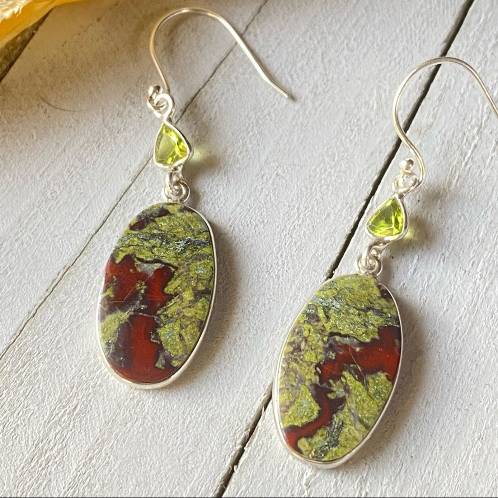 The Unbranded Brand Dragon Blood & Peridot Solid Sterling silver Earrings Size ONE SIZE - 3 Thumbnail