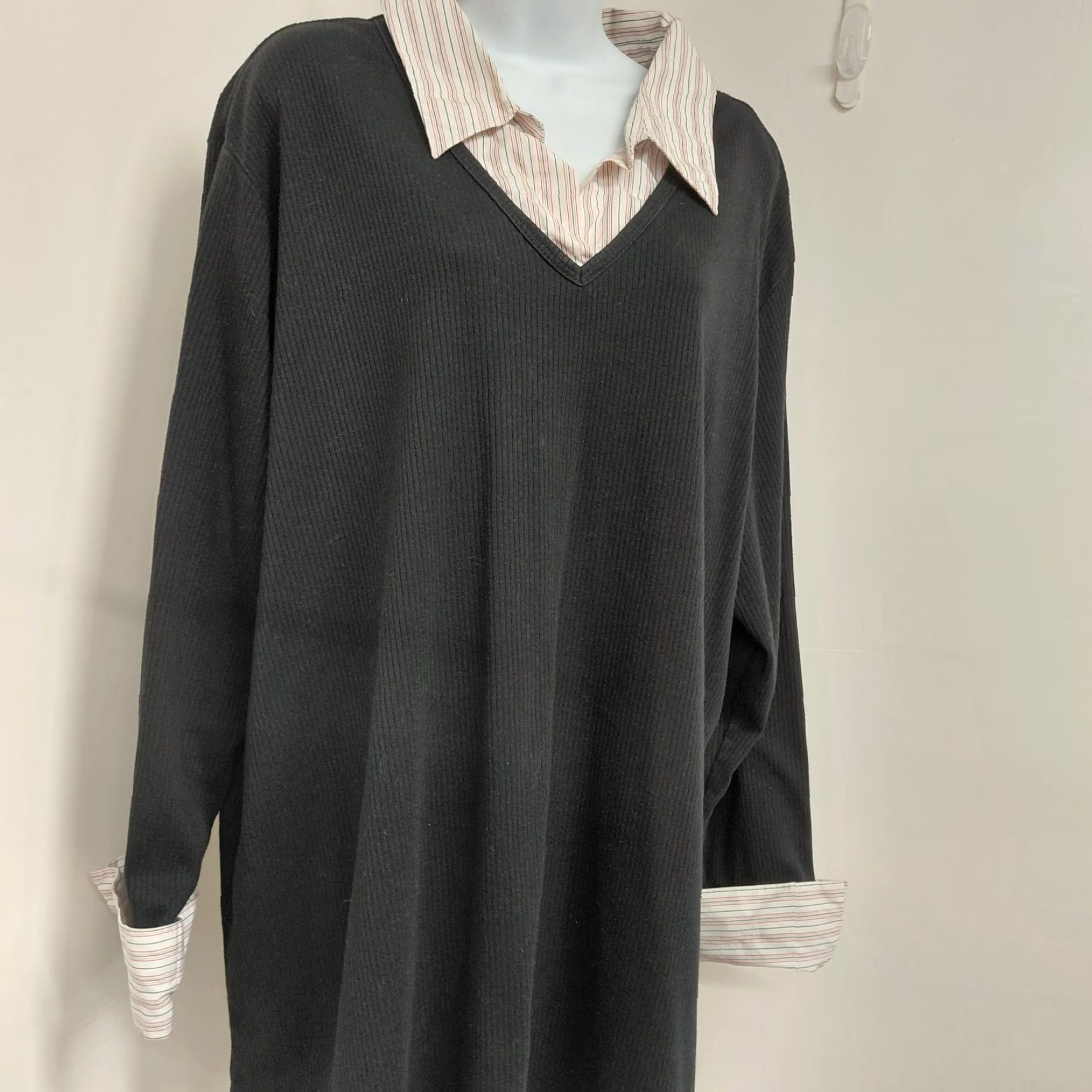 Vintage Venezia Vitale Sweater Black Long Sleeve Collar Striped Shirt Womens 18/20 Plus Knit Pullover Casual Sleeve 3/4 Sleeve V-Neck Fans Mens? Size XXL / US 16-18 / IT 52-54 - 3 Thumbnail