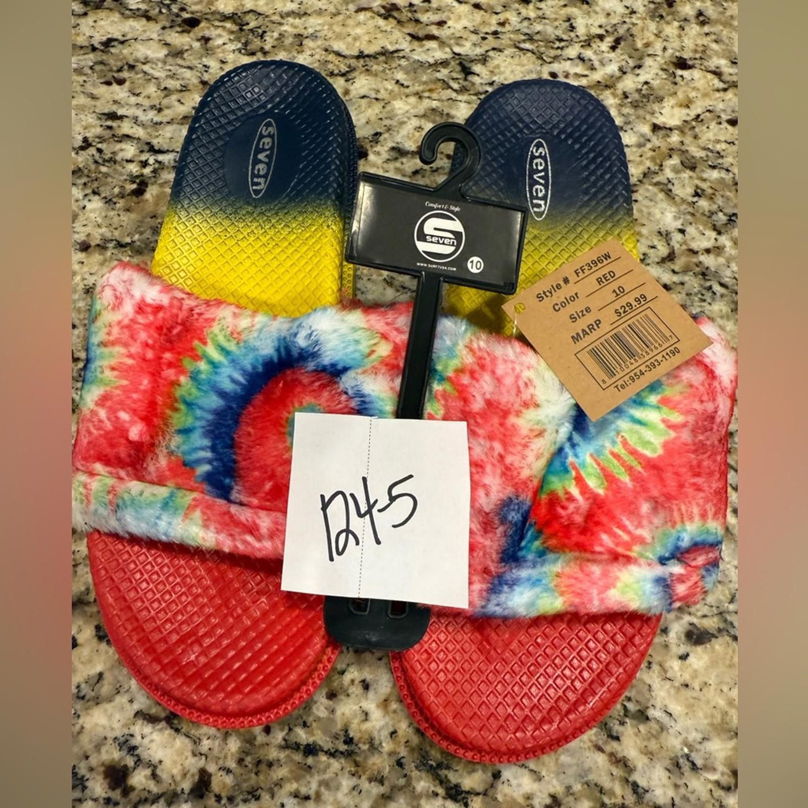 Seven 7 Seven tie dyed faux fur rainbow colored slides Size 10 Size US 10 / IT 40 - 8 Thumbnail