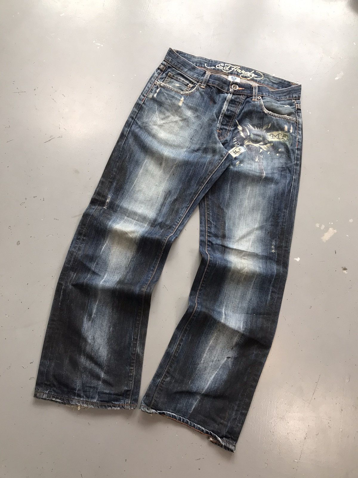 Ed Hardy × Vintage Vintage Edhardy dragons 🐉 embroidered denim Size US 34 / EU 50 - 2 Thumbnail