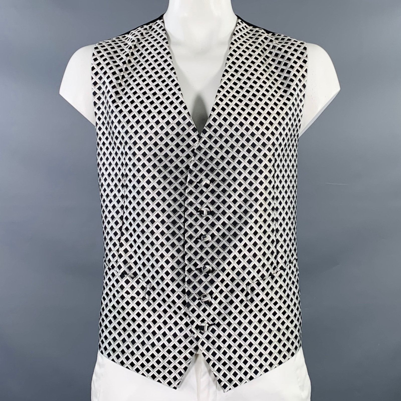 Robert Talbott ROBERT TALBOTT PROTOCOL Black White Grey Diamond Jacquard Size 44R - 1 Thumbnail