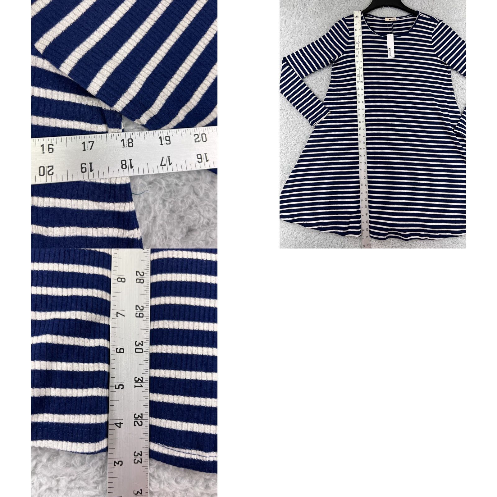 Vintage LA made Dress Womens Mini Striped Blue White Long Sleeve Polyester Blend Dress Size M / US 6-8 / IT 42-44 - 9 Thumbnail