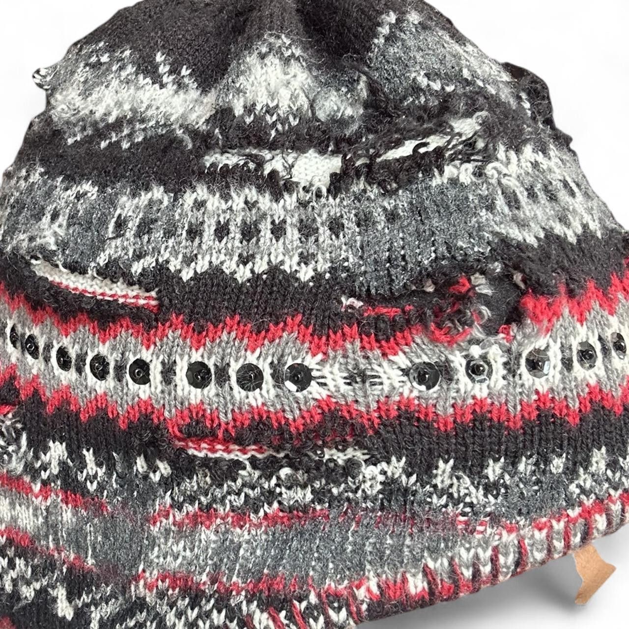Vintage ASTROBOI* Black Sequin Fair Isle Braided Grunge Beanie Hat Size ONE SIZE - 7 Thumbnail