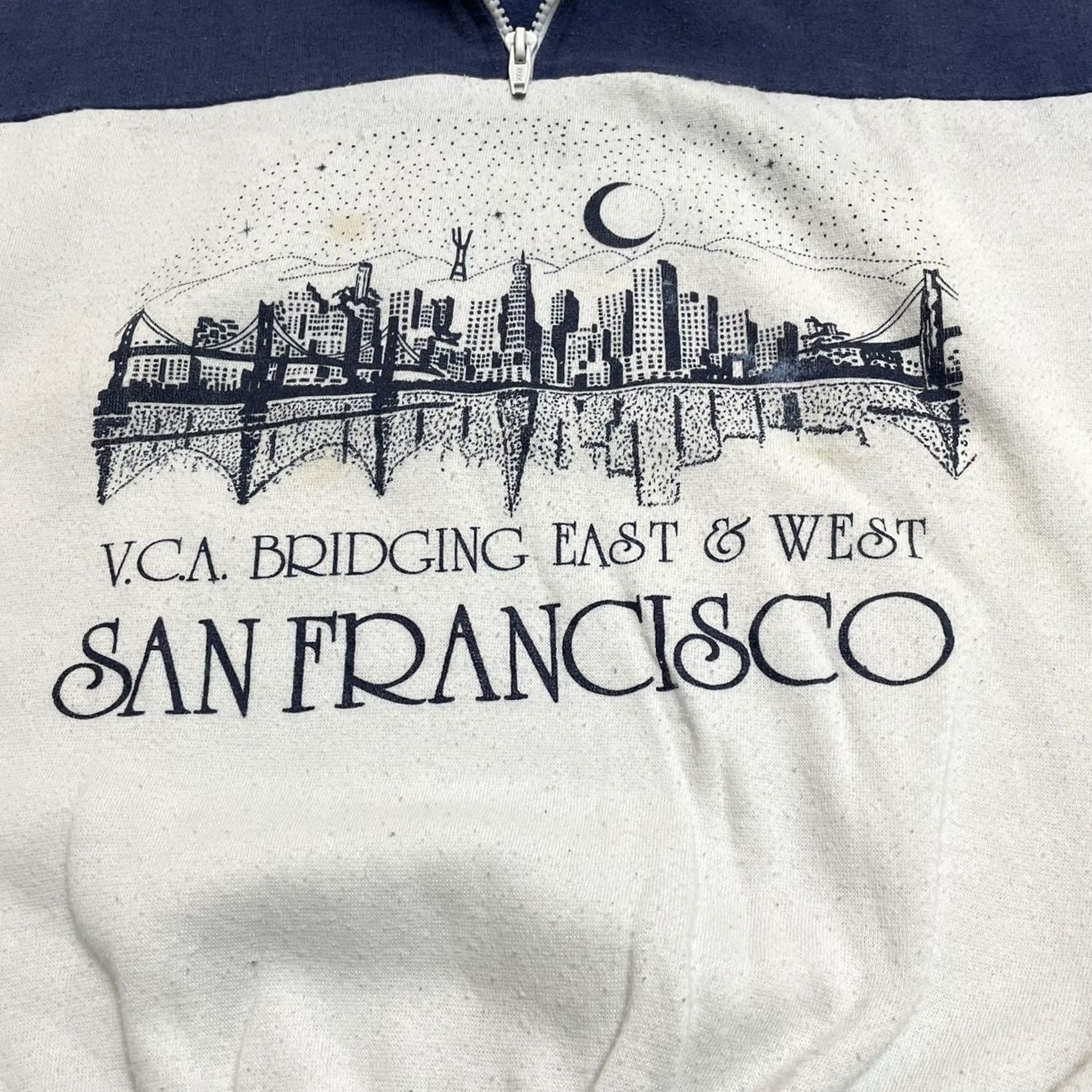 Nautica VINTAGE Milliken VTG Super 80s SanFran California Navy Nautical Sweatshirt Zip Large Skyline VCA Mens L Blue USA 80s Size US L / EU 52-54 / 3 - 4 Thumbnail