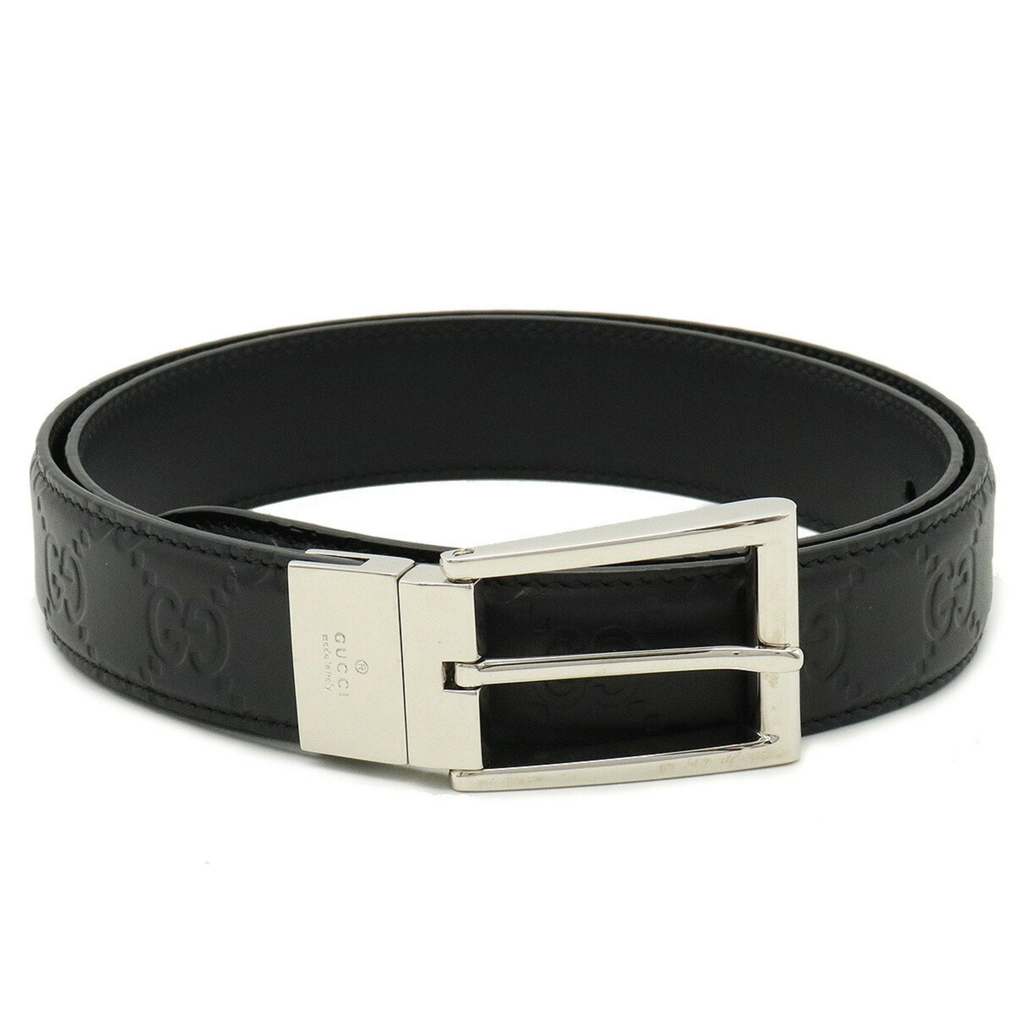 image of Gucci Sima GG Belt Reversible Square Buckle Leather Black 85 523306, Women's