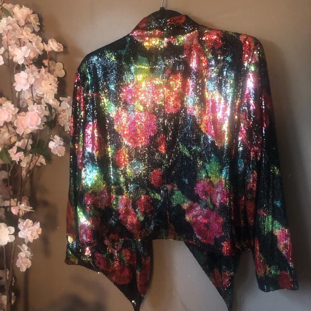 Designer Floral blazer with sequins long sleeve Size XL / US 12-14 / IT 48-50 - 3 Thumbnail