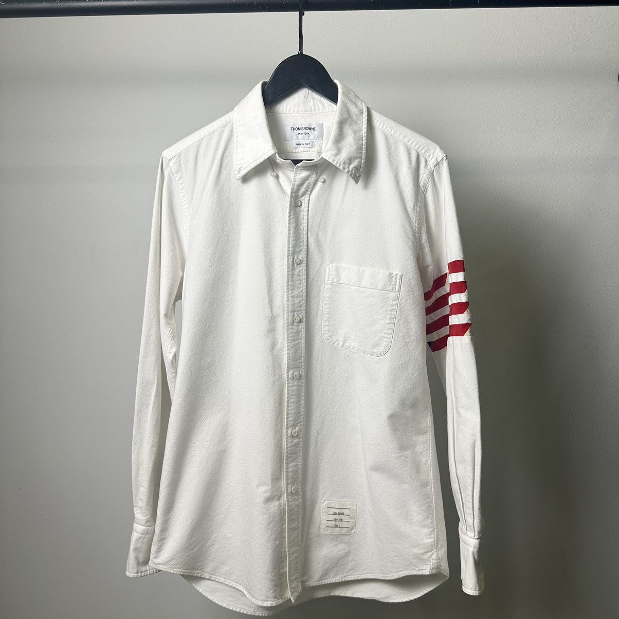 image of Fortino Made In Italy Thom Browne Oxford Shirt in White, Men's (Size Medium)