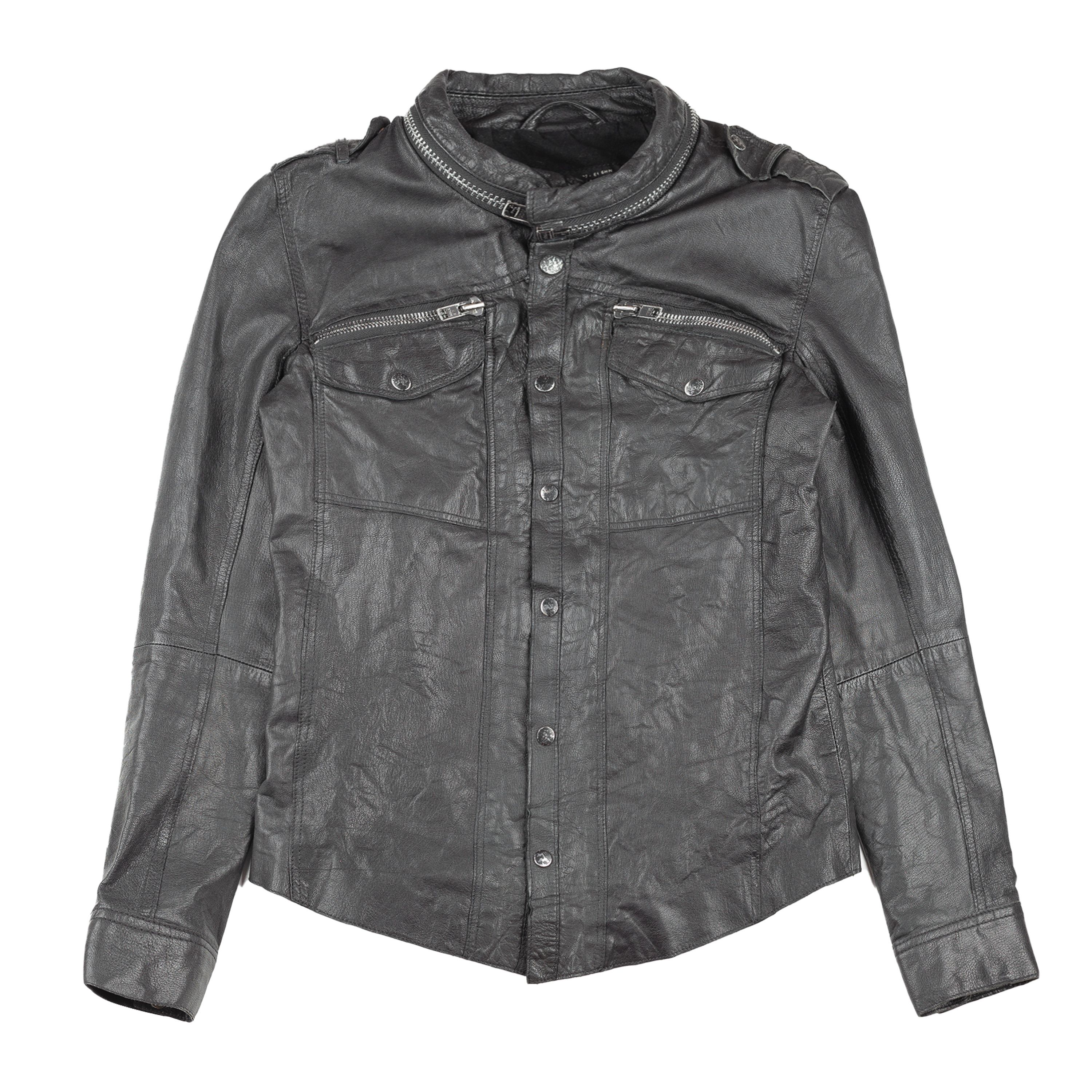 ALLSAINTS SPITALFIELDS Black Leather Button Up Jacket (M)